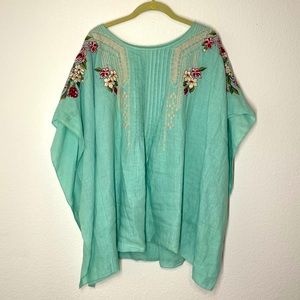 JOHNNY WAS shirt blouse embroidered XL top sea green color